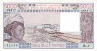 p308Cd from West African States: 5000 Francs from 1988